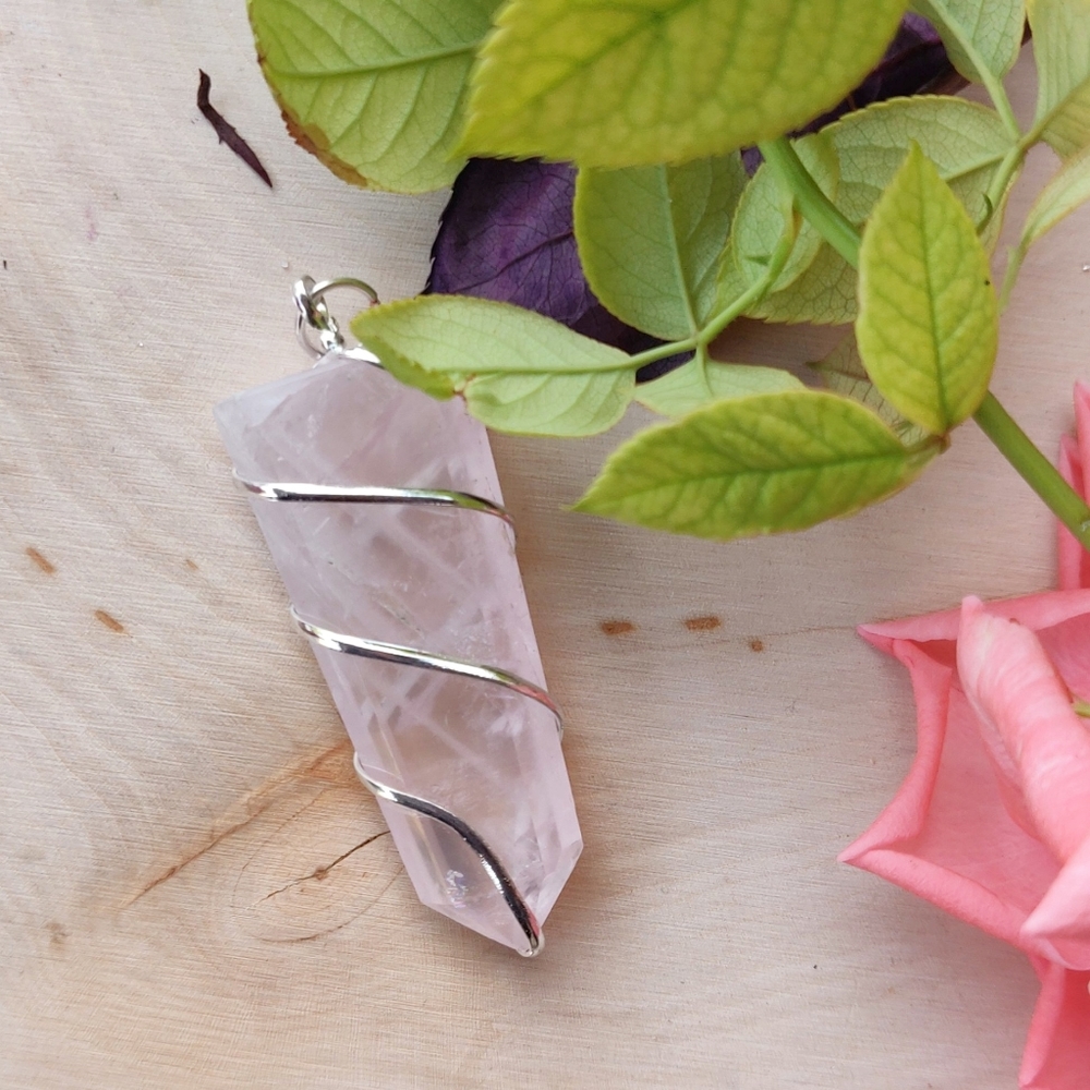 Flat Wire Wrapped Crystal Pendant Comes with Free cord chain.